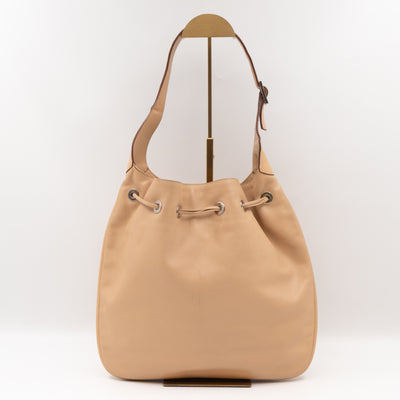 Vintage Drawstring Hobo Bag Beige Leather