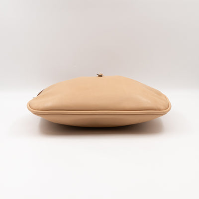 Vintage Drawstring Hobo Bag Beige Leather