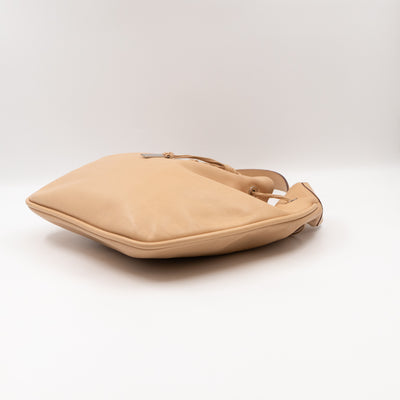 Vintage Drawstring Hobo Bag Beige Leather