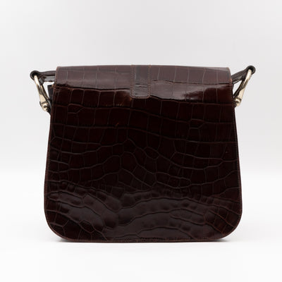 Crossbody Bag Croc Embossed Leather Burgundy & Silver