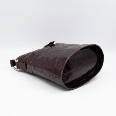 Bucket Crossbody Bag Burgundy Croc Embossed Leather