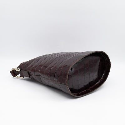 Bucket Crossbody Bag Burgundy Croc Embossed Leather