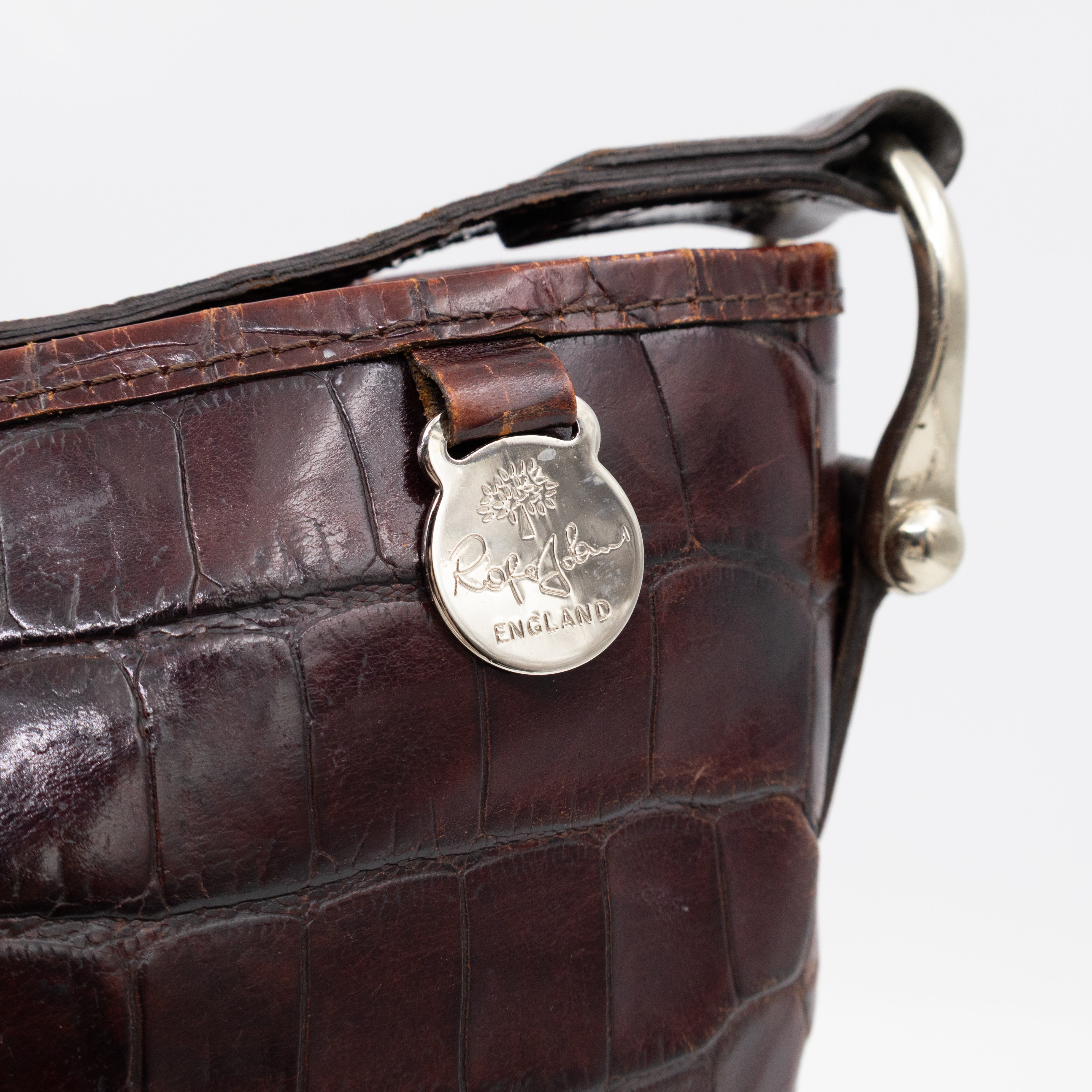 Bucket Crossbody Bag Burgundy Croc Embossed Leather