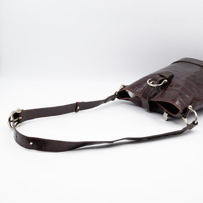 Bucket Crossbody Bag Burgundy Croc Embossed Leather