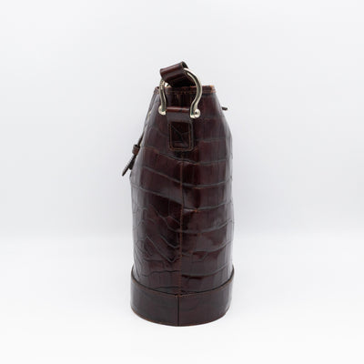 Bucket Crossbody Bag Burgundy Croc Embossed Leather