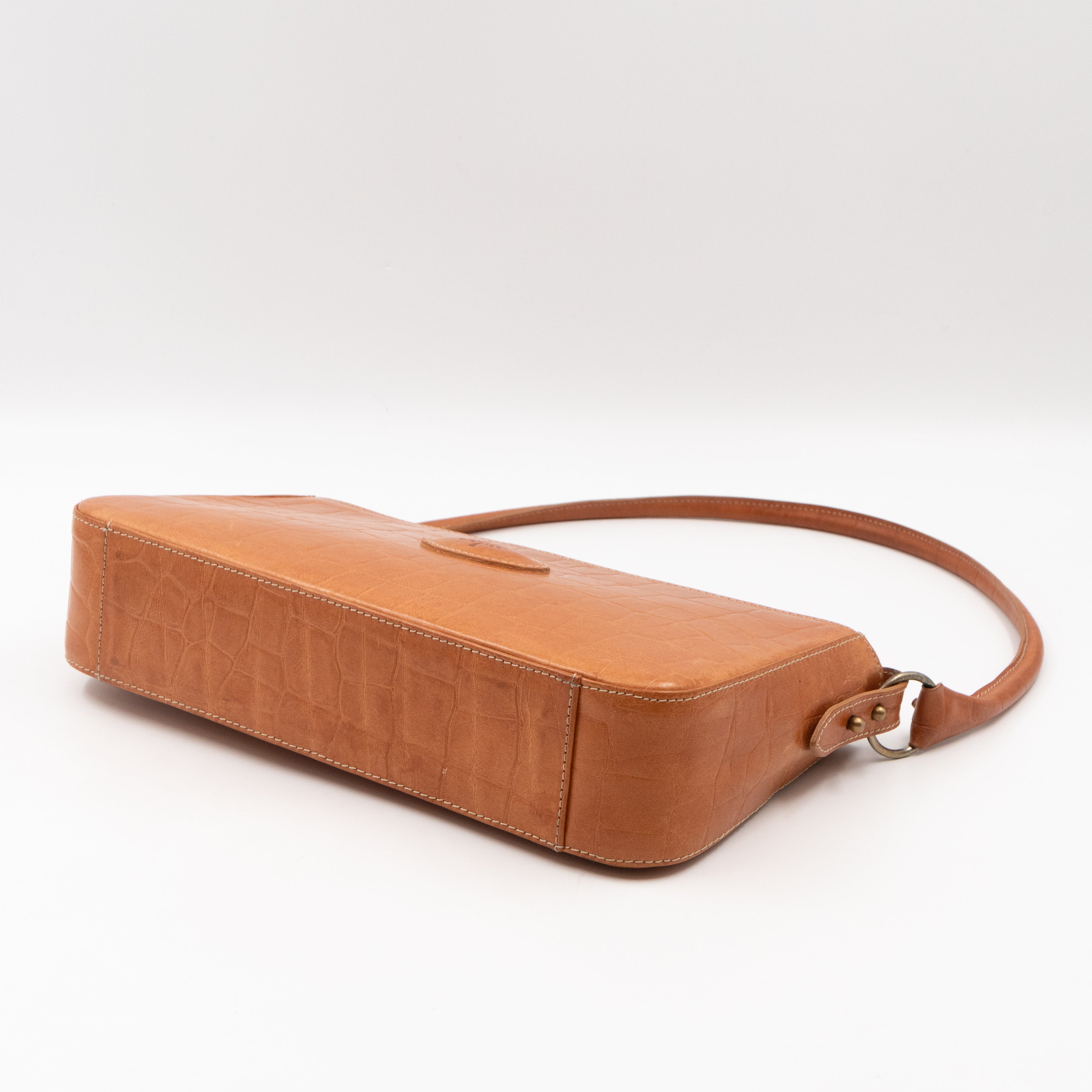 Shoulder Bag Light Brown Croc Embossed Leather