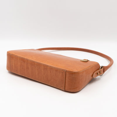 Shoulder Bag Light Brown Croc Embossed Leather