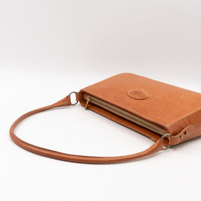 Shoulder Bag Light Brown Croc Embossed Leather