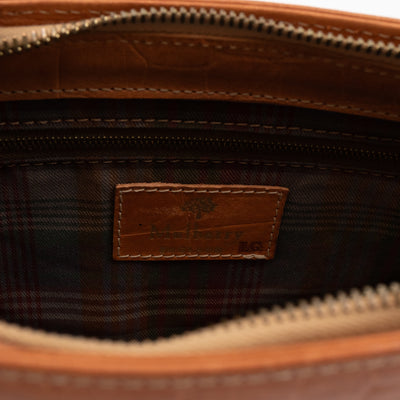 Shoulder Bag Light Brown Croc Embossed Leather