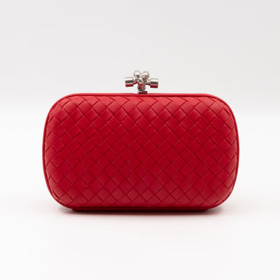 Knot Clutch with Chain Intrecciato Red Leather