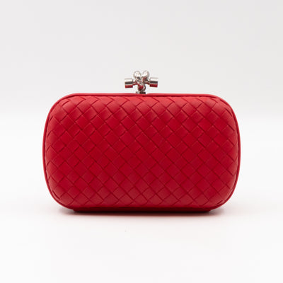 Knot Clutch with Chain Intrecciato Red Leather
