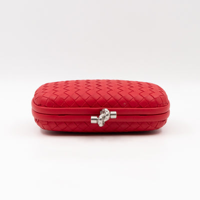 Knot Clutch with Chain Intrecciato Red Leather