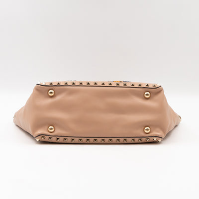 Rockstud Trapeze Tote Camel Rose Butterfly Embroidered Beaded Leather