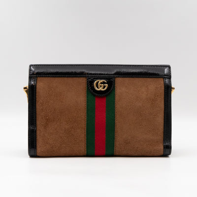 Ophidia Chain GG Small Shoulder Bag Brown Suede