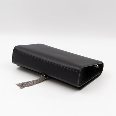 Kate Medium Tassel Black Grained Leather Silver