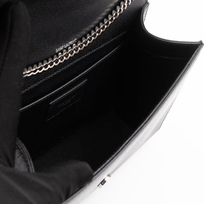 Kate Medium Tassel Black Grained Leather Silver