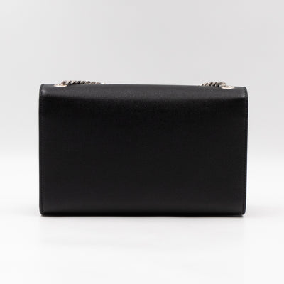 Kate Medium Tassel Black Grained Leather Silver