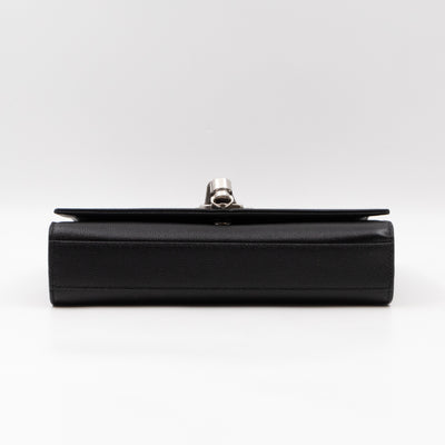 Kate Medium Tassel Black Grained Leather Silver
