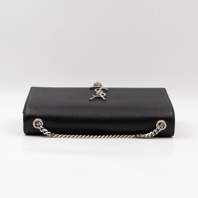 Kate Medium Tassel Black Grained Leather Silver