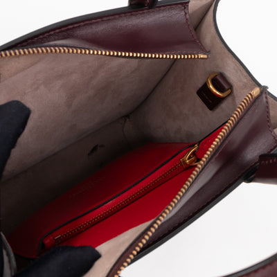 Small Top Handle V Logo Burgundy Leather