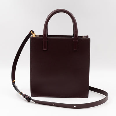 Small Top Handle V Logo Burgundy Leather