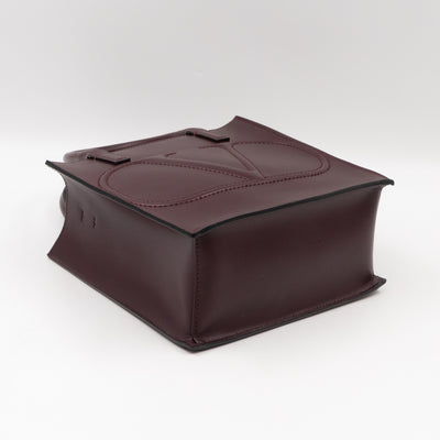 Small Top Handle V Logo Burgundy Leather