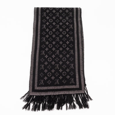 Monogram Black and Silver Fringe Scarf