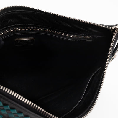 Madras Woven Clutch Turquoise and Black