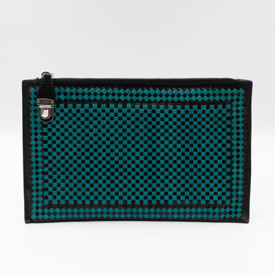 Madras Woven Clutch Turquoise and Black