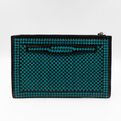 Madras Woven Clutch Turquoise and Black