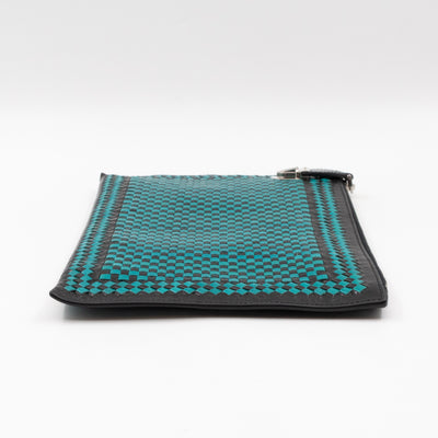 Madras Woven Clutch Turquoise and Black