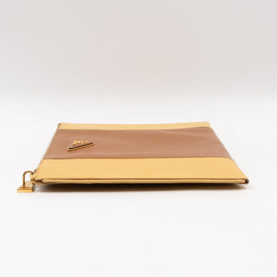 Zip Clutch Yellow and Brown Saffiano Leather