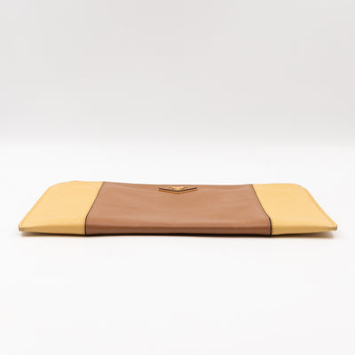 Zip Clutch Yellow and Brown Saffiano Leather