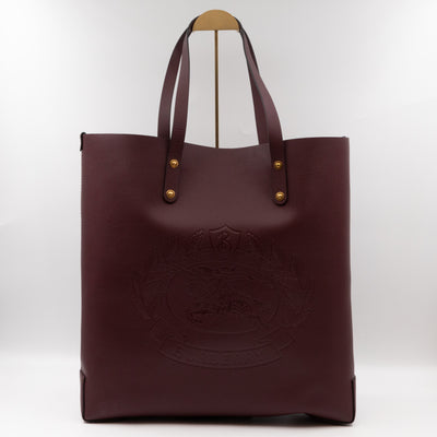 Large Embossed Crest Tote Burgundy Leather & House Check