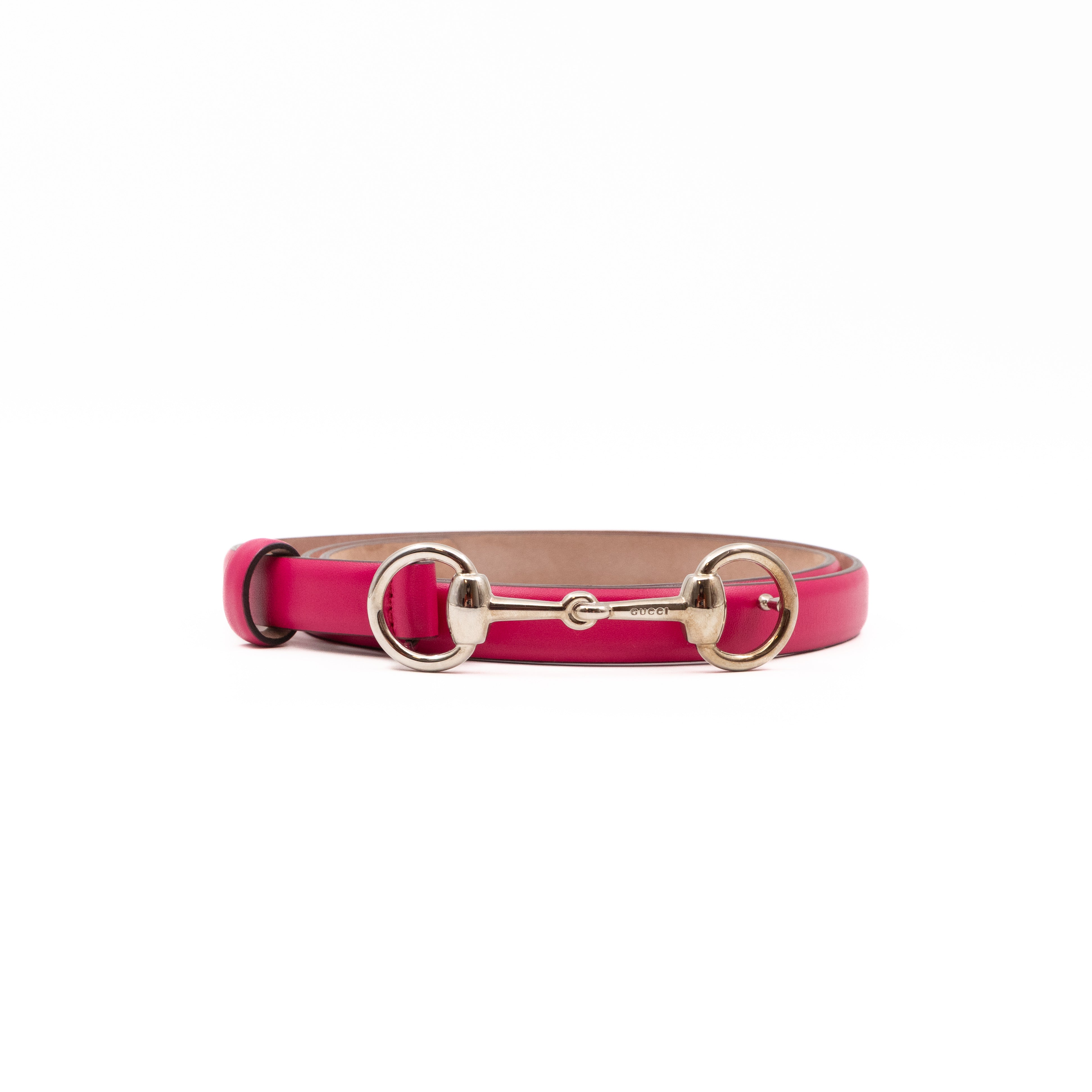 Horsebit Buckle Skinny Belt Rosy Pink Leather 85 cm