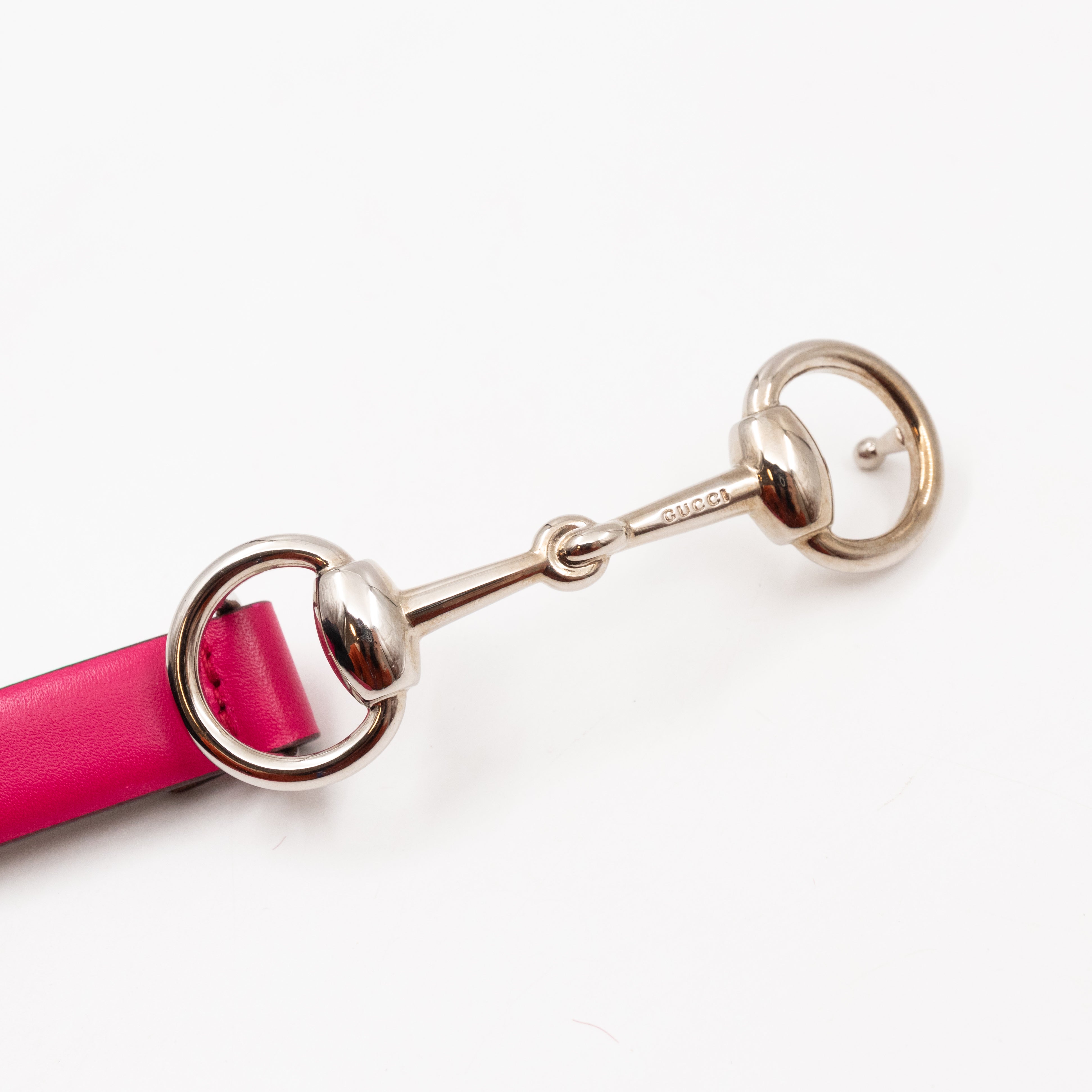 Horsebit Buckle Skinny Belt Rosy Pink Leather 85 cm