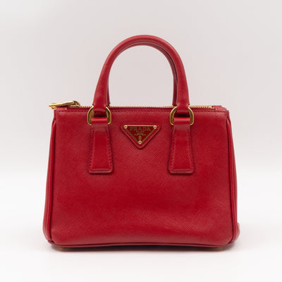 Galleria Micro Double Zip Red Saffiano