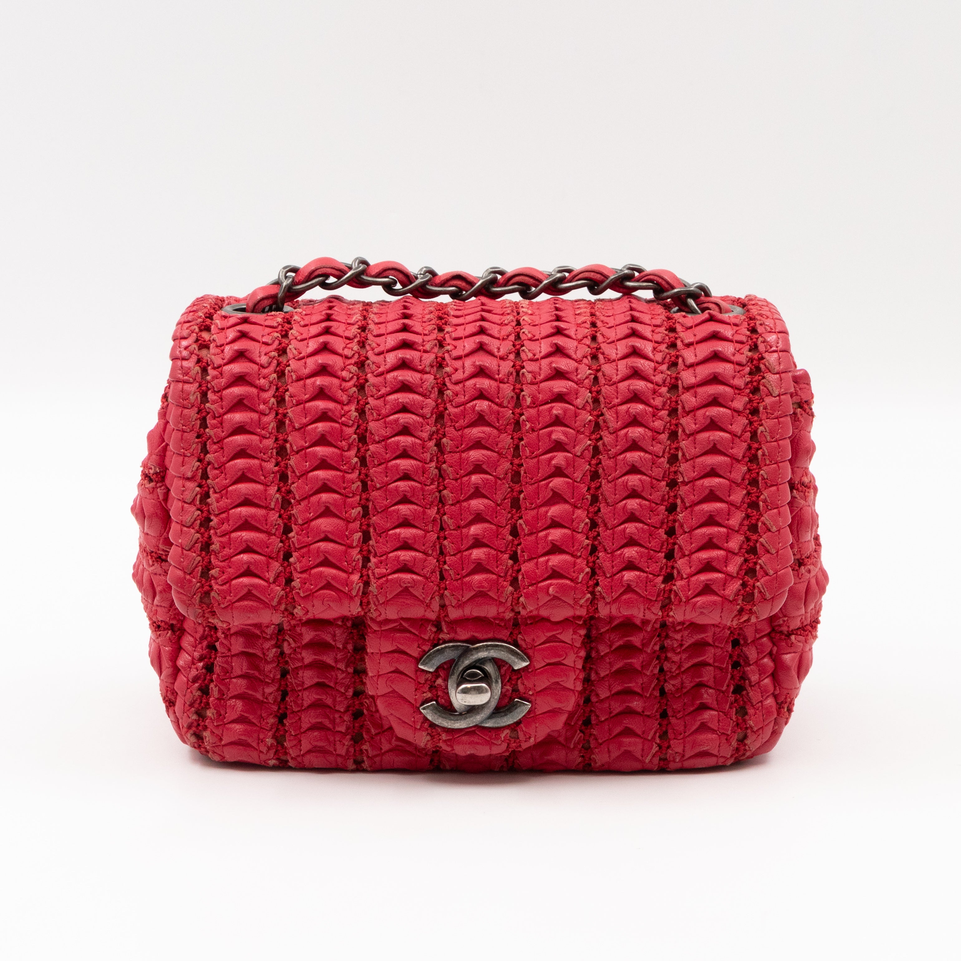 Classic Flap Mini Square Crochet Red Lambskin
