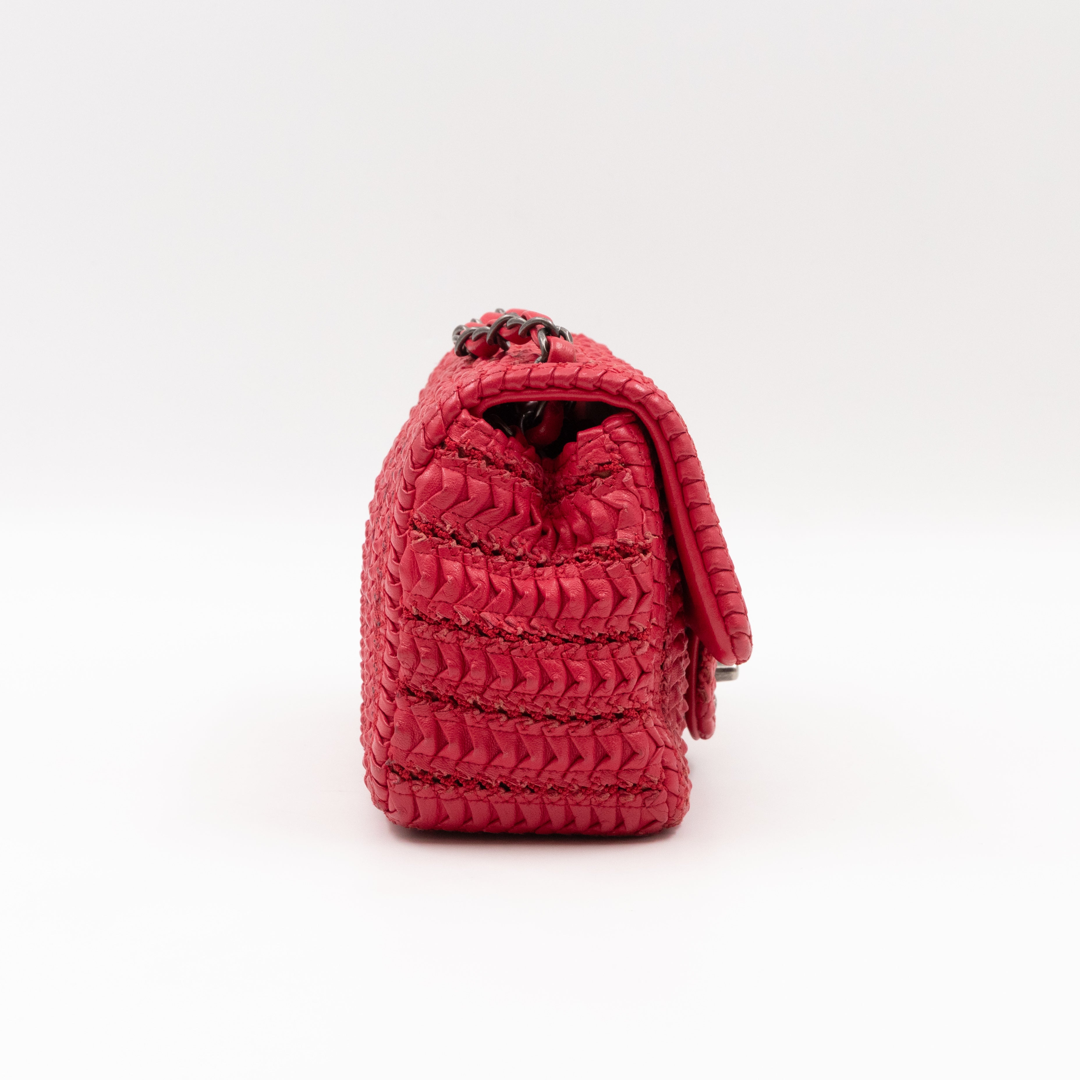 Classic Flap Mini Square Crochet Red Lambskin