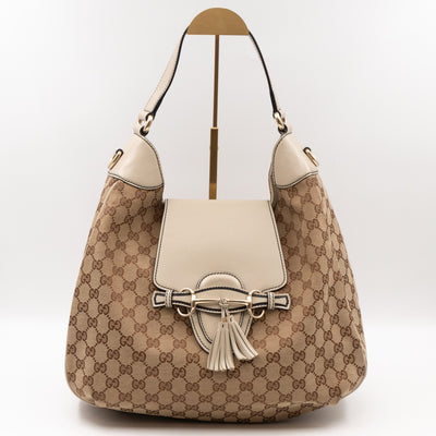 Emily Hobo Bag GG Canvas & White Leather