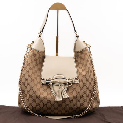 Emily Hobo Bag GG Canvas & White Leather