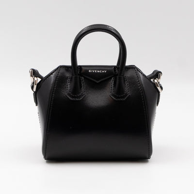 Antigona Micro Black Polished Calfskin Leather