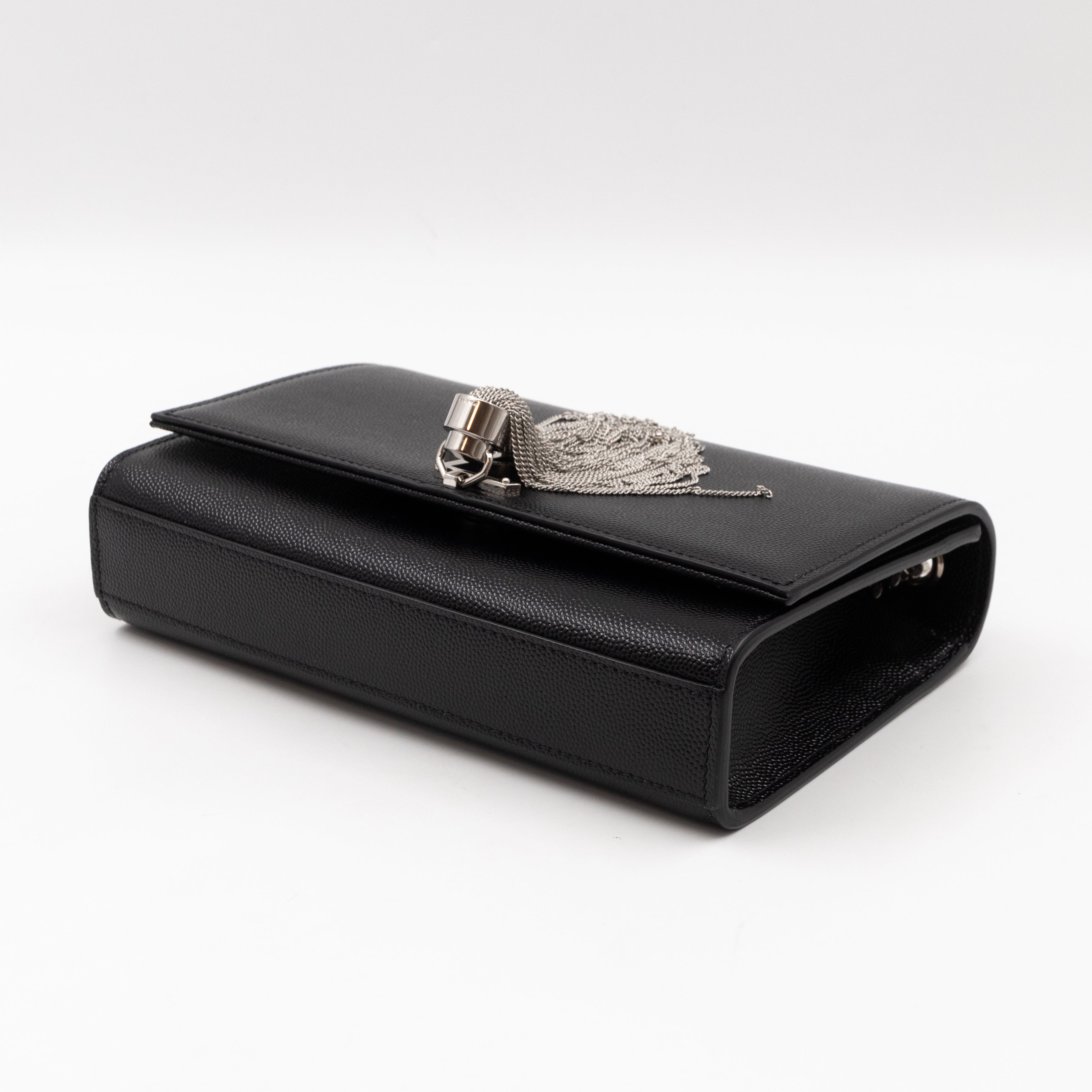 Kate Small Tassel Grained Leather Black and Silver