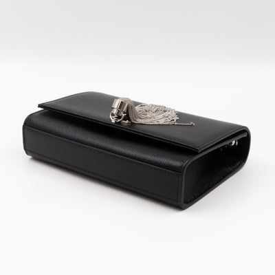 Kate Small Tassel Grained Leather Black and Silver