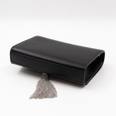 Kate Small Tassel Grained Leather Black and Silver