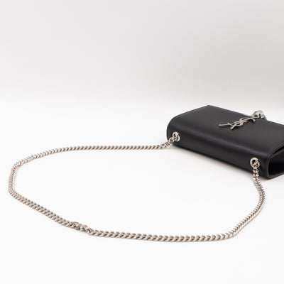 Kate Small Tassel Grained Leather Black and Silver