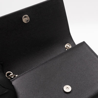 Kate Small Tassel Grained Leather Black and Silver
