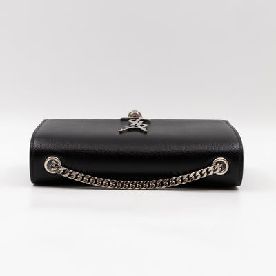 Kate Small Tassel Grained Leather Black and Silver