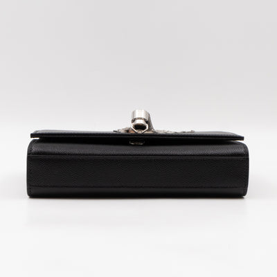 Kate Small Tassel Grained Leather Black and Silver