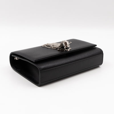 Kate Small Tassel Grained Leather Black and Silver